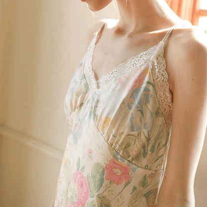 Fresh Floral Nightgown Pajama Dress / White