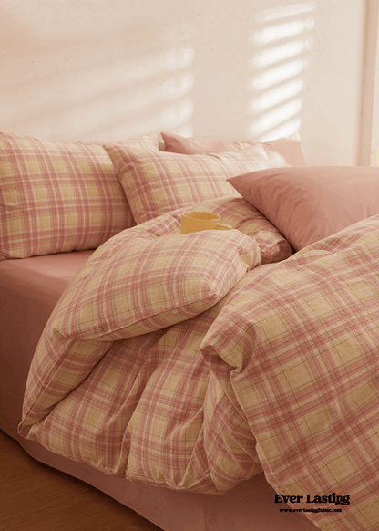 Fresh Plaid Washed Cotton Bedding Set