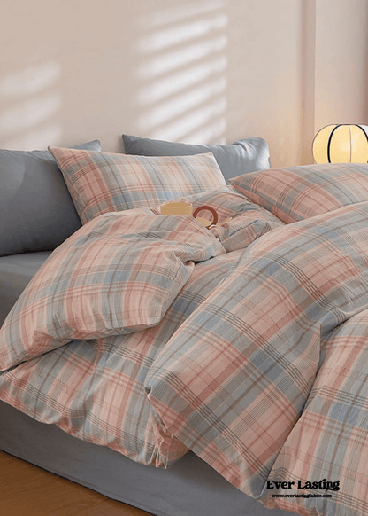 Fresh Plaid Washed Cotton Bedding Set