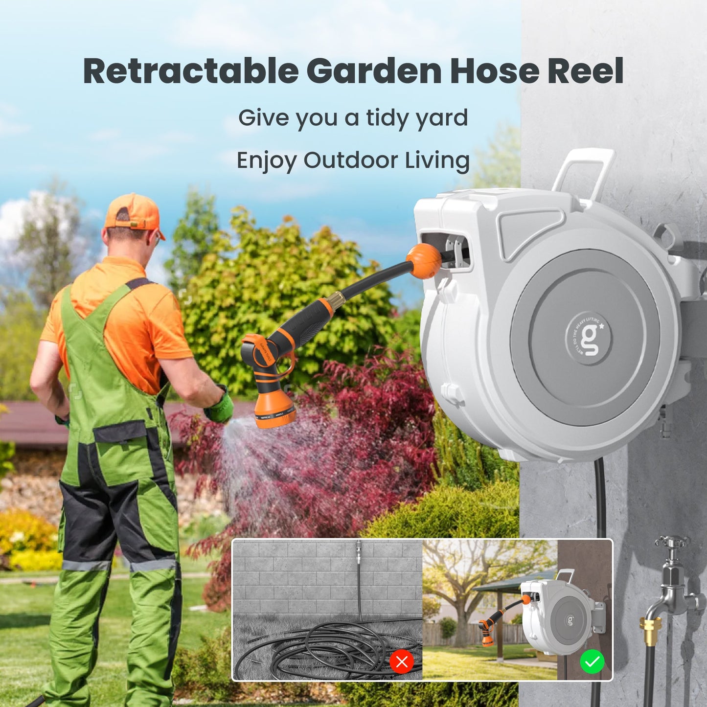 Retractable Garden Hose Reel-1/2 in-65ft