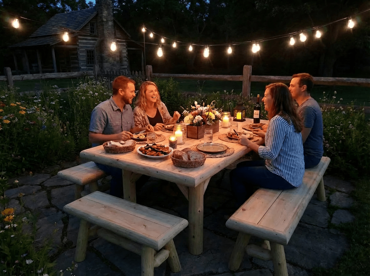 Handmade Rustic Outdoor Picnic Table