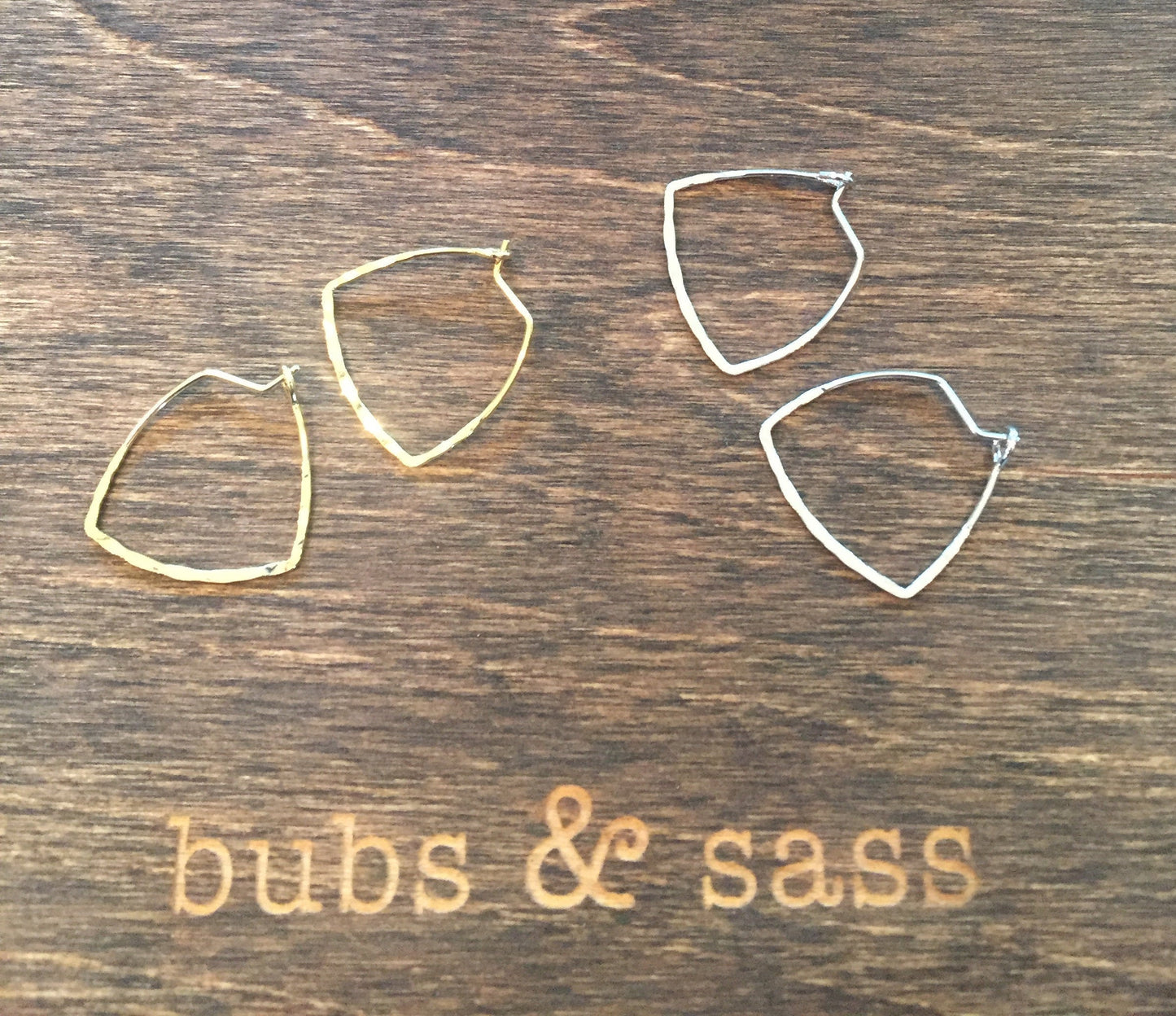 triangle hoop earrings. triangle ear wires. small geometric hoop earrings. hammered.