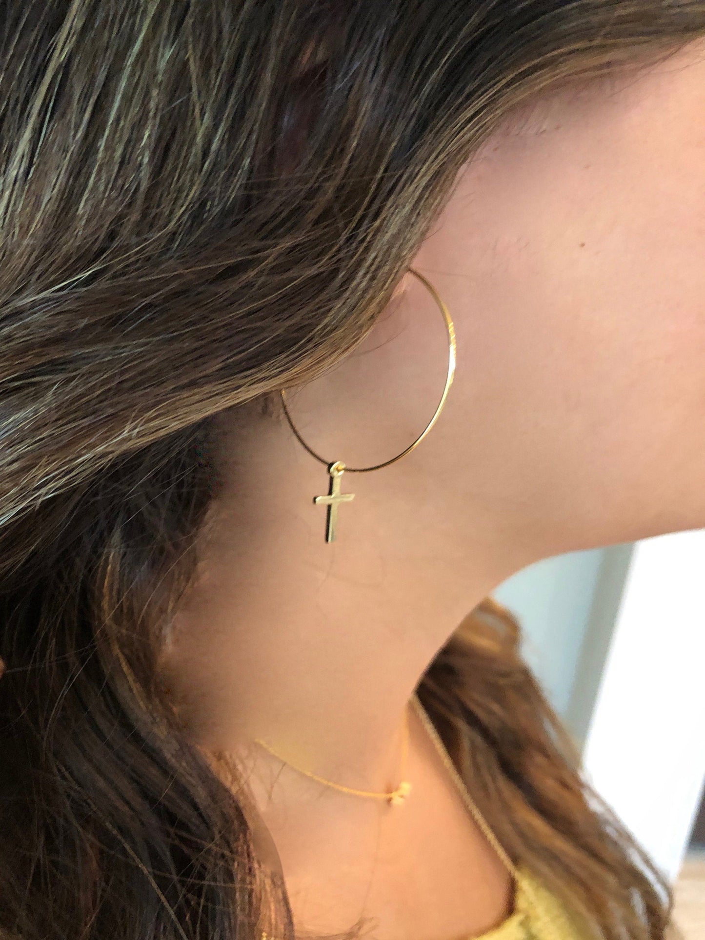 dangle cross hoop earrings