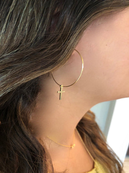 dangle cross hoop earrings