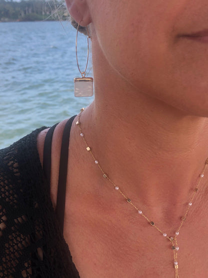 square fresh water pearl hoop earrings. pearl earrings. fresh water pearl hoops. hoop earrings
