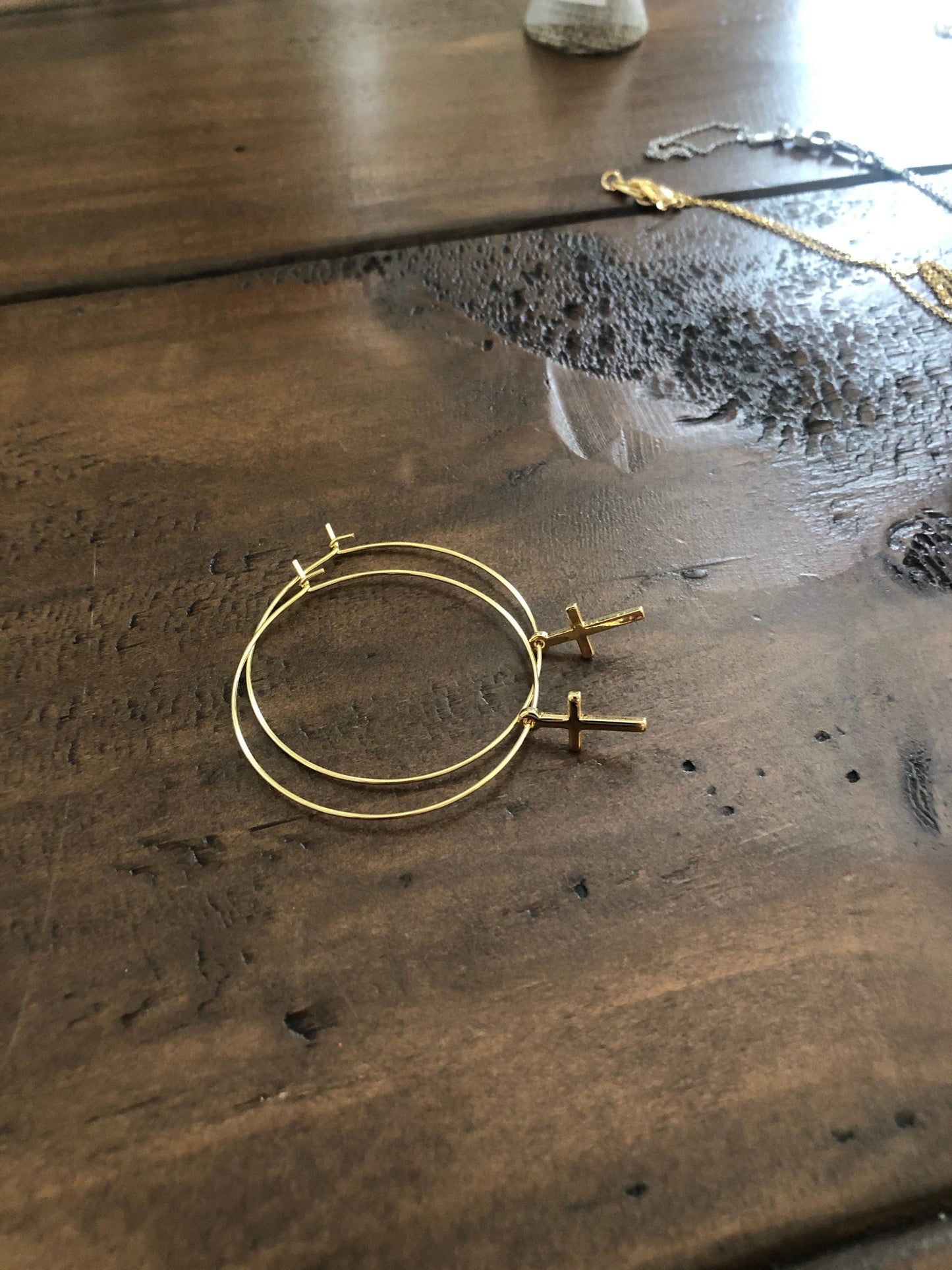 dangle cross hoop earrings