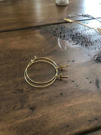 dangle cross hoop earrings