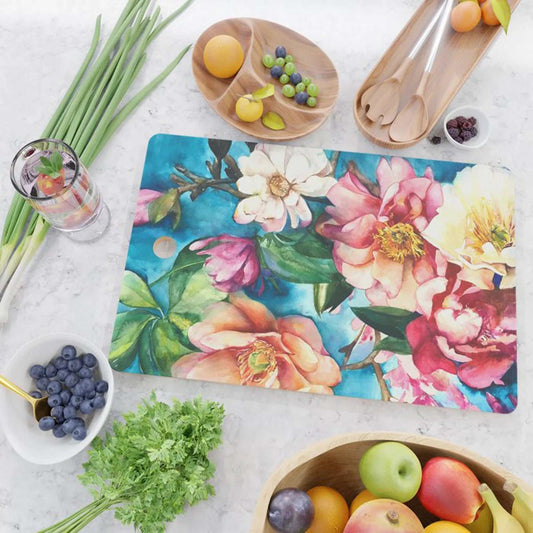 Tropical Floral I Glass Cutting Board – Functional Art for Your Kitchen