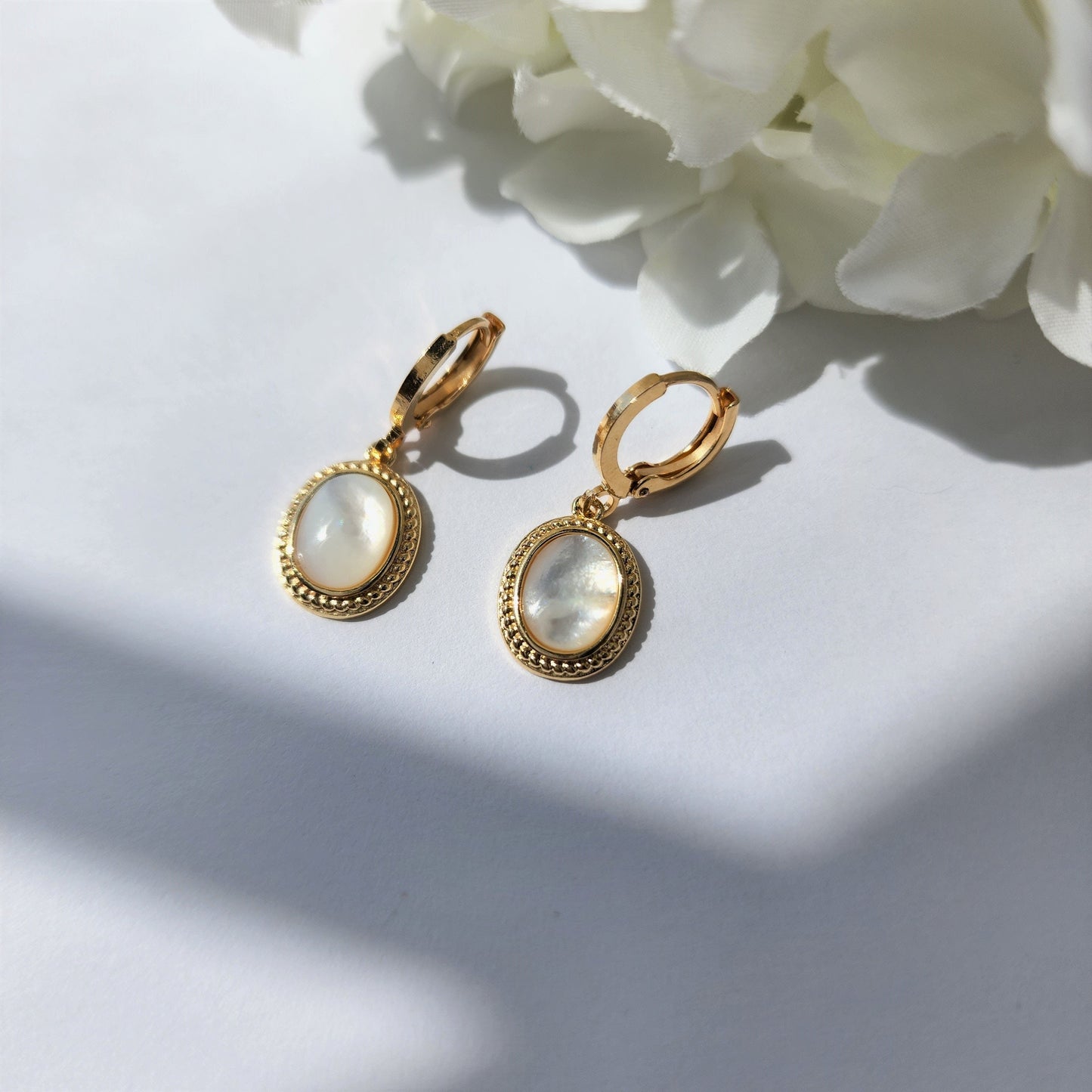 Natural Mother Of Pearl Huggie Earrings