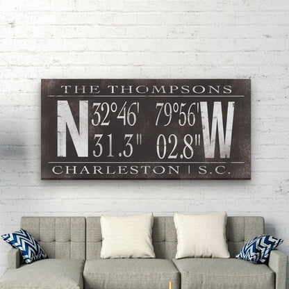 Personalized Family Name Latitude Longitude Coordinates Canvas Wall Decor