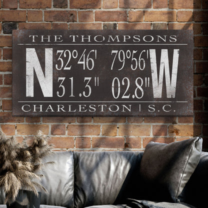 Personalized Family Name Latitude Longitude Coordinates Canvas Wall Decor