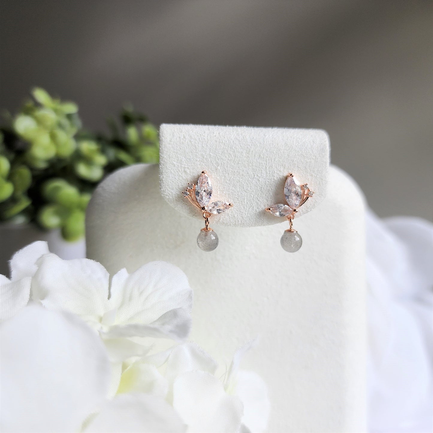 Moon Stone Shine Butterfly Stud Earrings