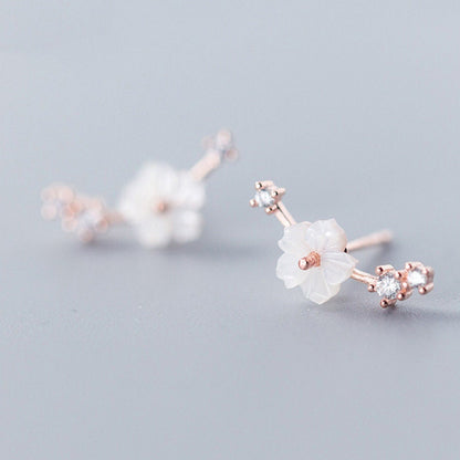 Mother of Pearl White Sakura Stud Earrings