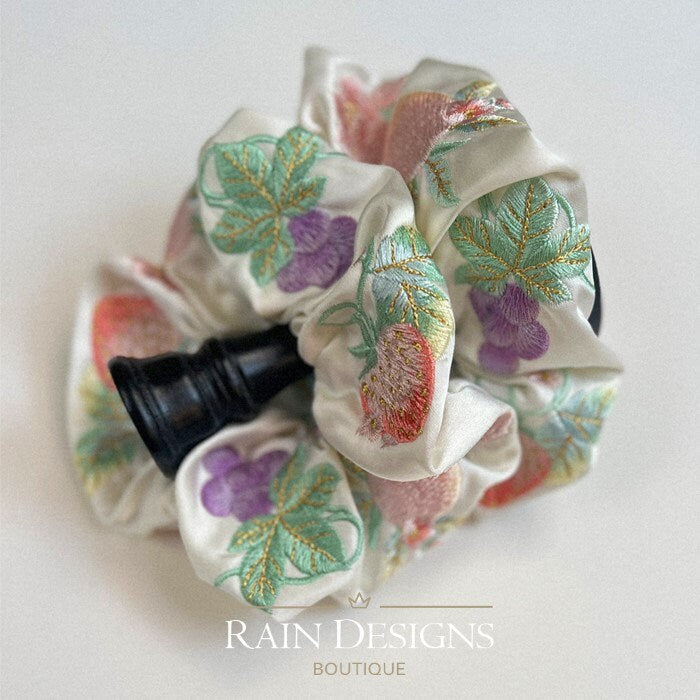 Fruit Embroidery Scrunchie