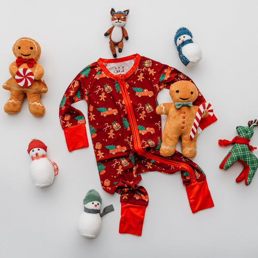 Infant Christmas Onesie: Soft Bamboo Pajamas with Red Truck & Tree Print (2025 Limited Edition)
