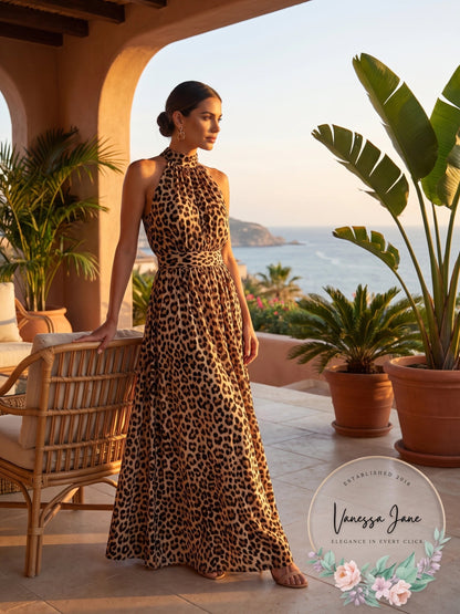 INC Womens Maxi Dress Cheetah-Print Blouson High-Neck