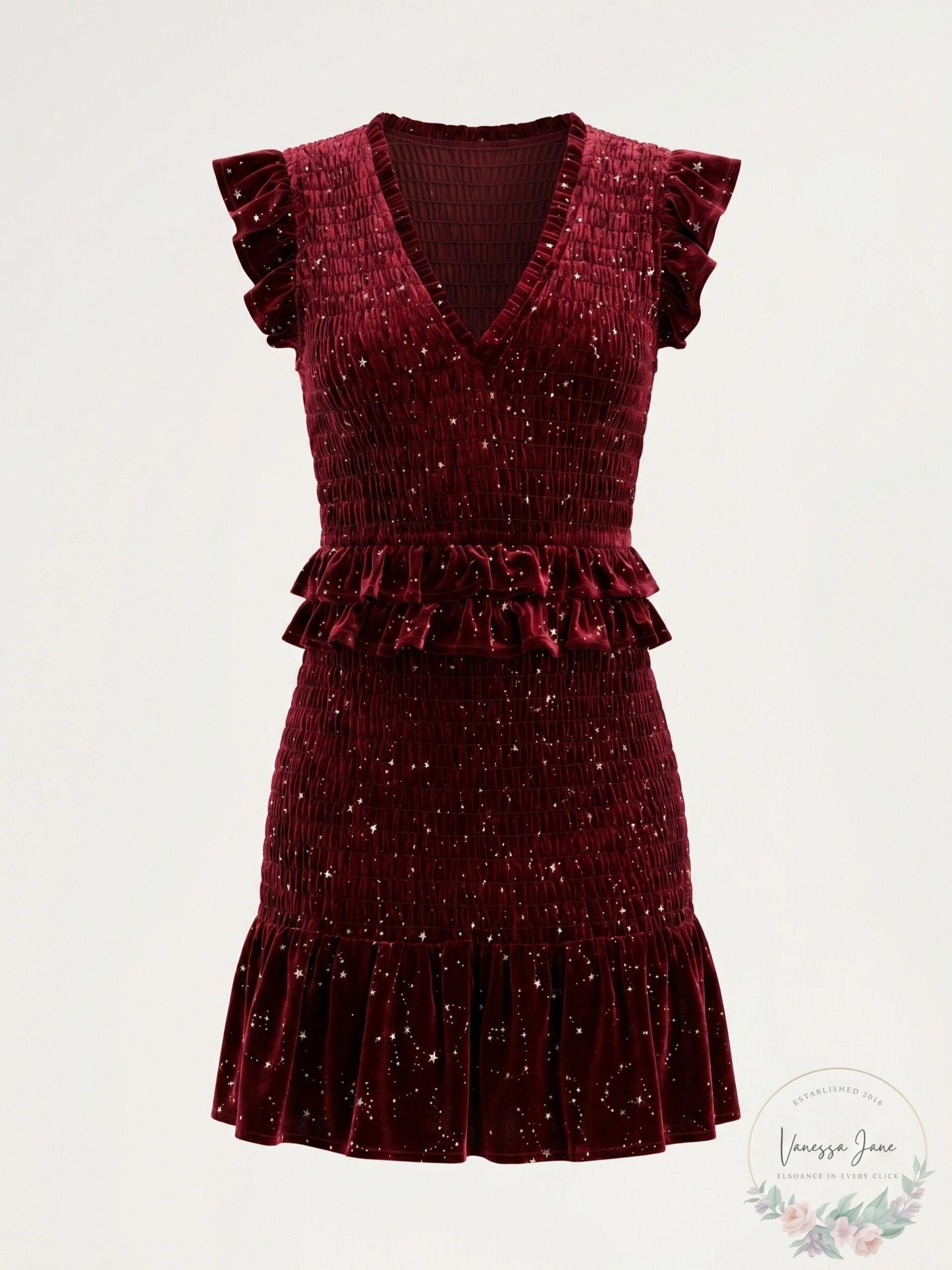 Aqua Velvet Smocked Mini Dress