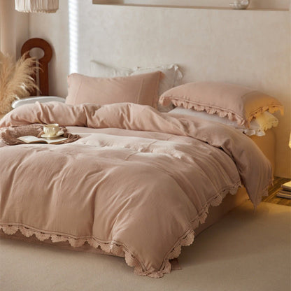 Isadora Lace Ruffle Double Gauze Bedding Set / Brown