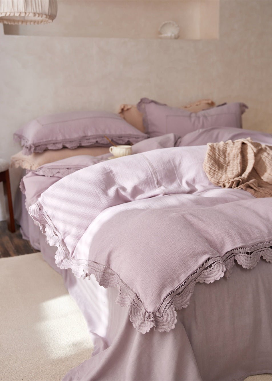 Isadora Lace Ruffle Double Gauze Bedding Set / Green
