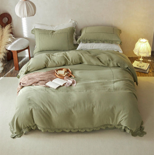 Isadora Lace Ruffle Double Gauze Bedding Set / Green