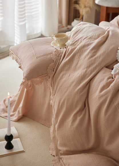 Isadora Lace Ruffle Double Gauze Bedding Set / Brown