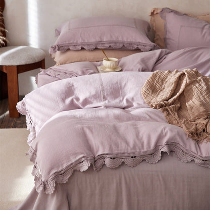 Isadora Lace Ruffle Double Gauze Bedding Set / Green