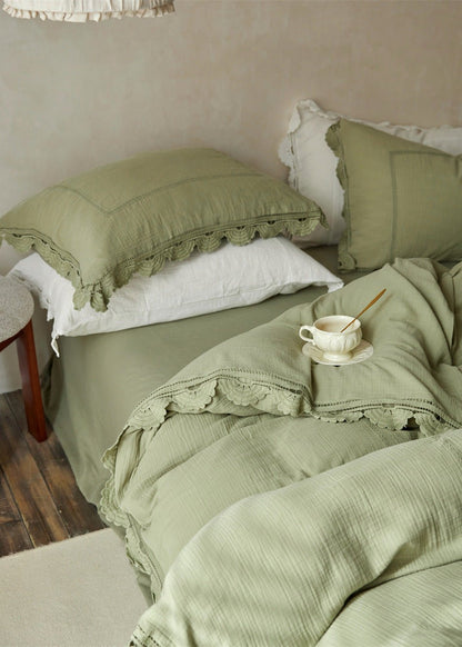 Isadora Lace Ruffle Double Gauze Bedding Set / Purple
