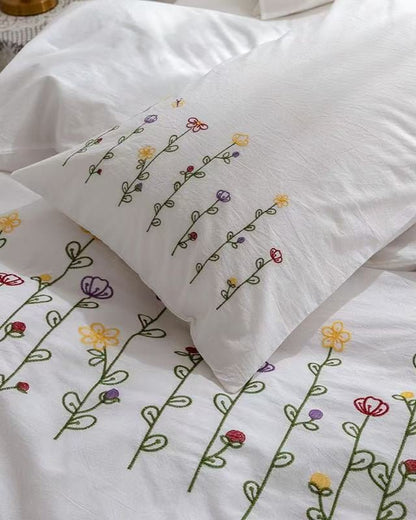 Isla White Floral Embroidered Bedding Set / Sunflower