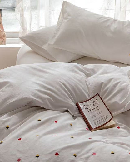 Isla White Floral Embroidered Bedding Set / Rainbow