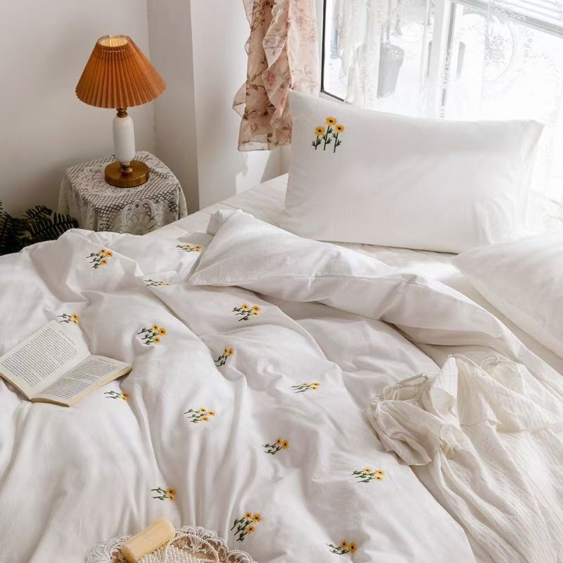 Isla White Floral Embroidered Bedding Set / Rainbow