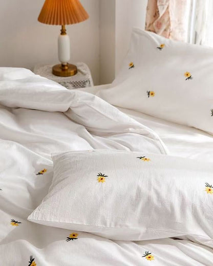 Isla White Floral Embroidered Bedding Set / Rainbow
