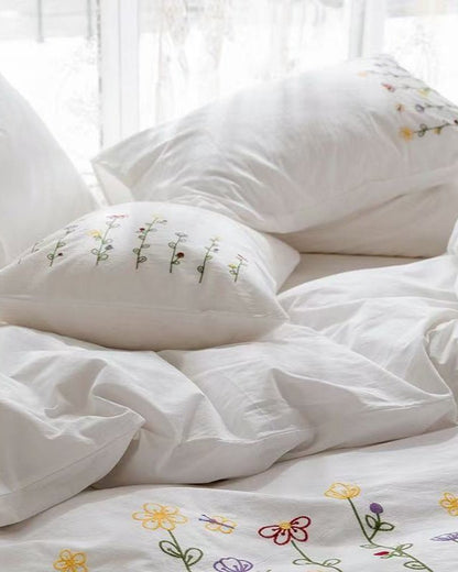 Isla White Floral Embroidered Bedding Set / Rainbow