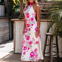 Ivory Satin Floral Print Halter Maxi Dress - FINAL SALE