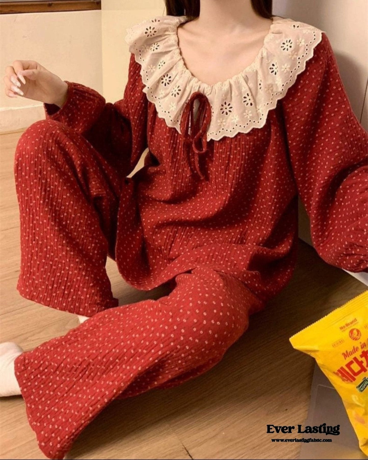 Ivy Red Floral Ruffled Pajama Set / Pullover