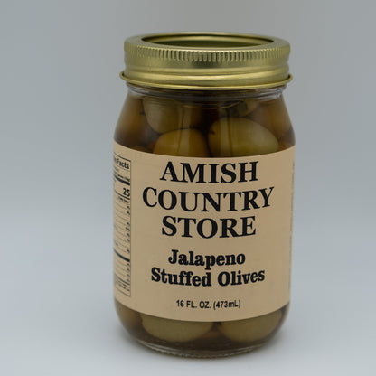 Old-Fashioned Jalapeno Stuffed Olives (16oz) | Amish Country Store
