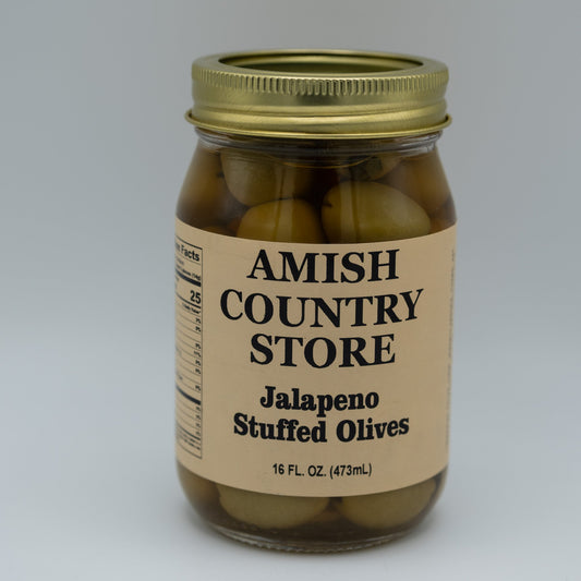 Old-Fashioned Jalapeno Stuffed Olives (16oz) | Amish Country Store