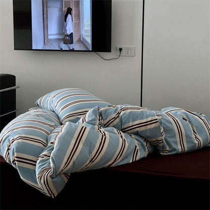 Jersey Knit Retro Stripe Bedding Set / Green + Brown