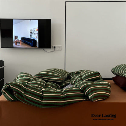 Jersey Knit Retro Stripe Bedding Set / Green + Brown