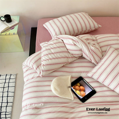 Jersey Knit Stripe Bedding Set / White Pink