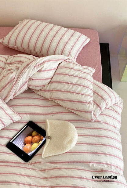 Jersey Knit Stripe Bedding Set / White Pink