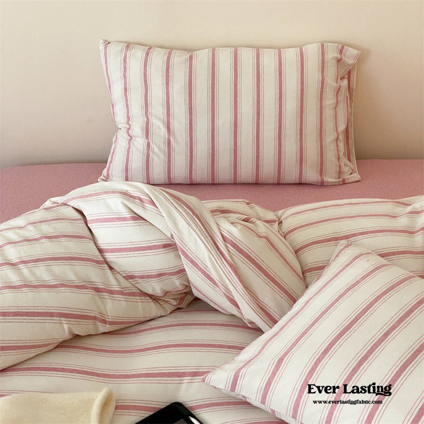 Jersey Knit Stripe Bedding Set / White Pink