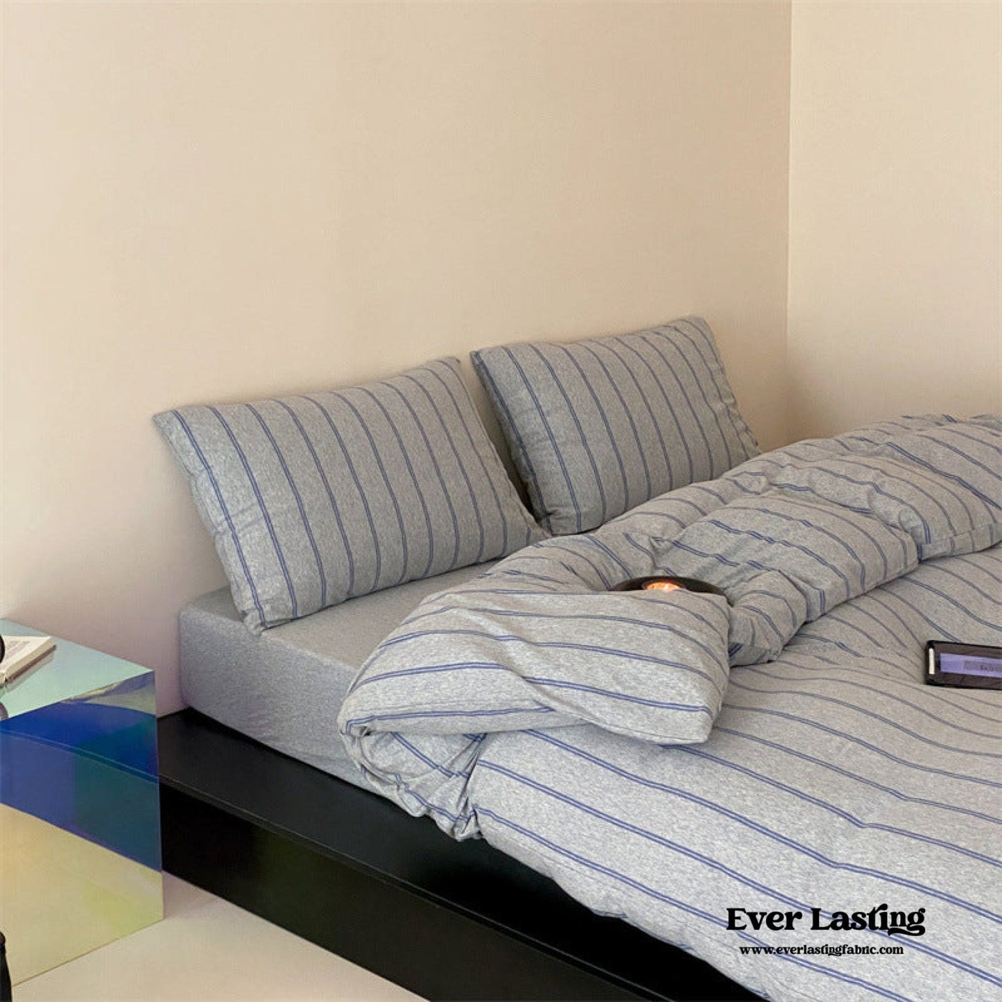 Jersey Knit Stripe Bedding Set / White Pink