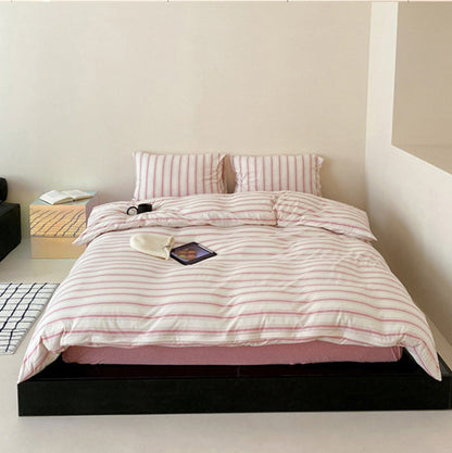 Jersey Knit Stripe Bedding Set / White Pink