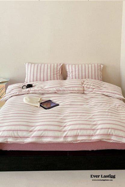 Jersey Knit Stripe Bedding Set / White Pink