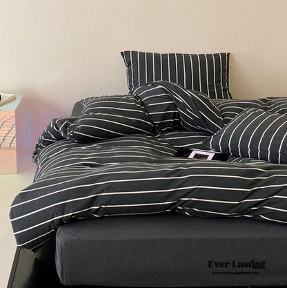 Jersey Knit Stripe Bedding Set / White Pink