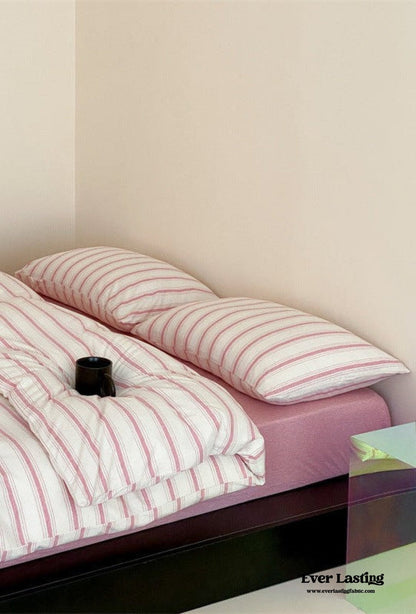 Jersey Knit Stripe Bedding Set / White Pink