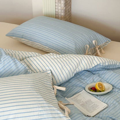 Josie Bow Tied Stripe Pillowcases / Cream