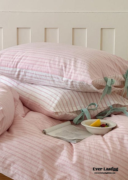 Josie Bow Tied Striped Bedding Set / Cream