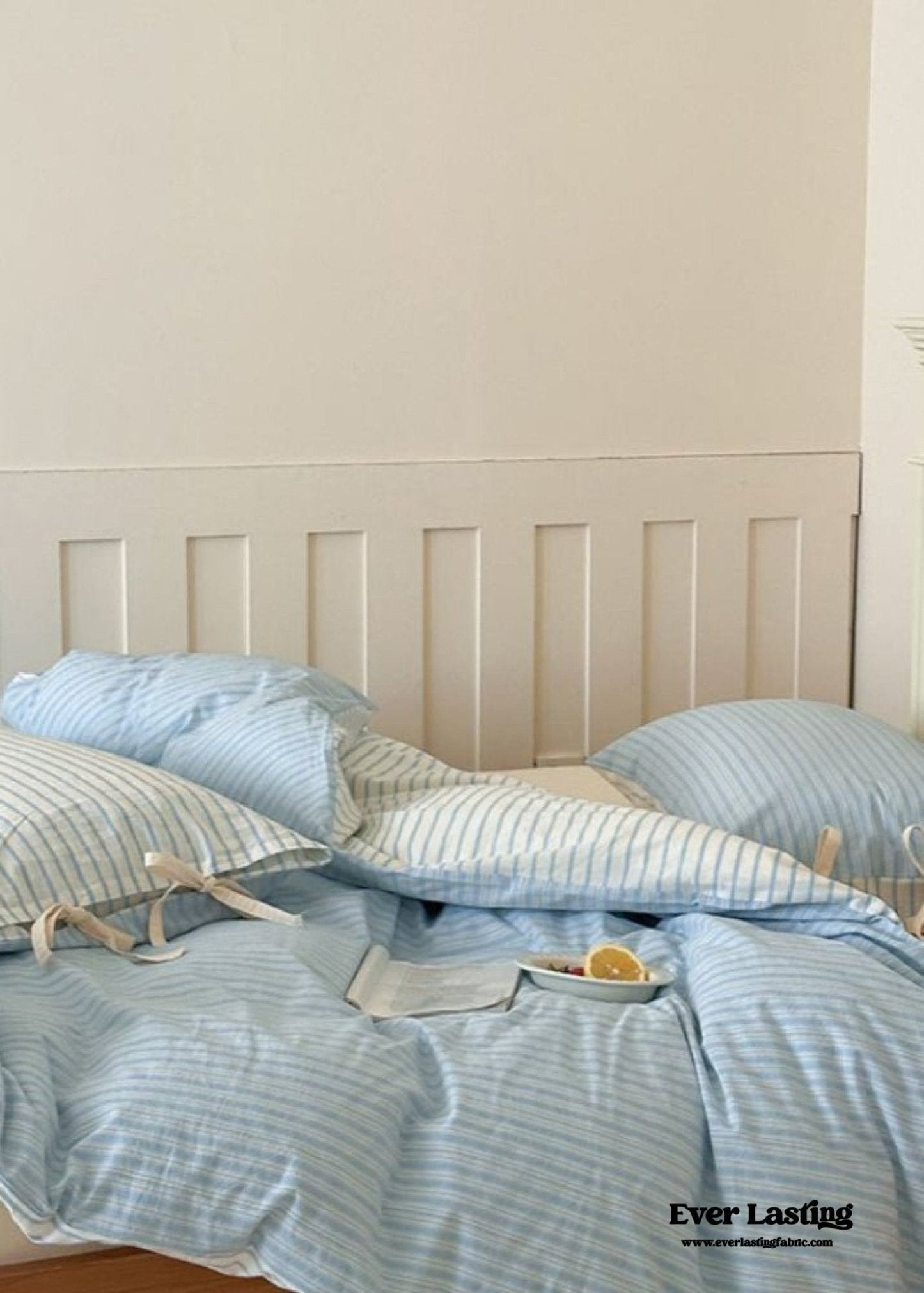 Josie Bow Tied Striped Bedding Set / Cream