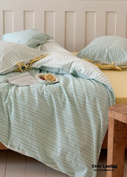 Josie Bow Tied Striped Bedding Set / Cream